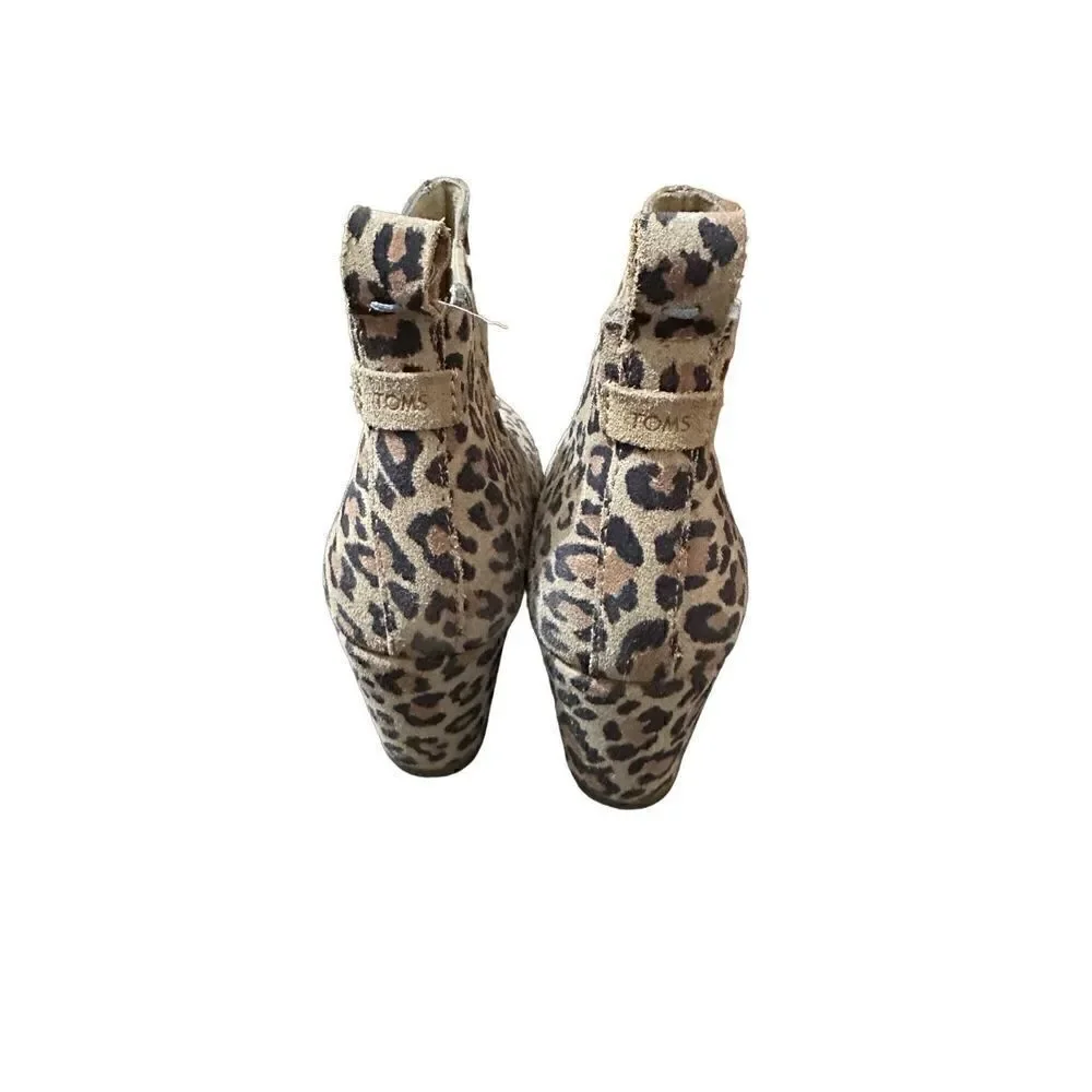 Toms Womens 5.5 Beige Kelsey Leopard Print Suede Bootie Ankle Boots Wedge 3”